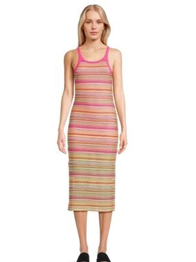 No Boundaries Hot Pink Multicolor Striped Knit Maxi Dress